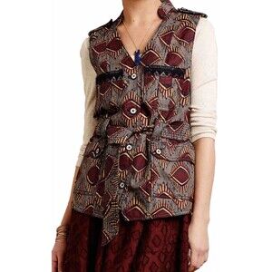 Anthropologie Elevenses Geo Safari Vest Women Size Small Utility Pockets Belt